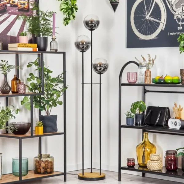 hofstein Gastor Lampadaire 30 cm Bois foncé, Noir, 3 lumières* Lampes Modernes