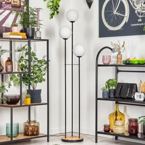 hofstein Gastor Lampadaire 30 cm Bois clair, Noir, 3 lumières* Lampes Modernes