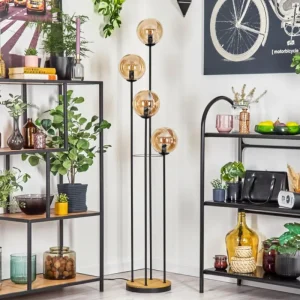hofstein Gastor Lampadaire 30 cm Bois foncé, Noir, 4 lumières* Lampes Modernes