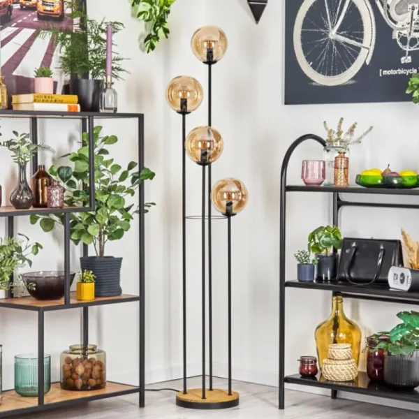 hofstein Gastor Lampadaire 30 cm Bois foncé, Noir, 4 lumières* Lampes Modernes
