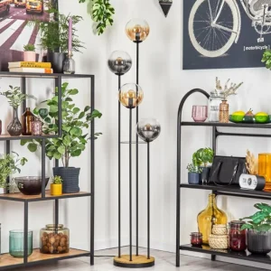 hofstein Gastor Lampadaire 30 cm Bois foncé, Noir, 4 lumières* Lampes Modernes