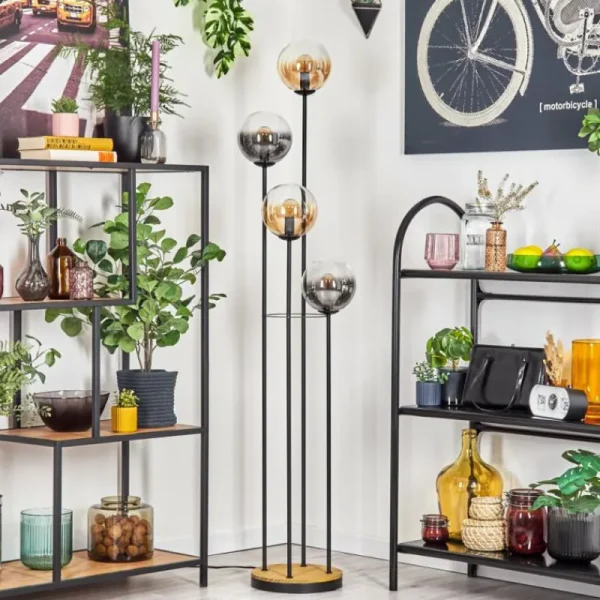 hofstein Gastor Lampadaire 30 cm Bois foncé, Noir, 4 lumières* Lampes Modernes