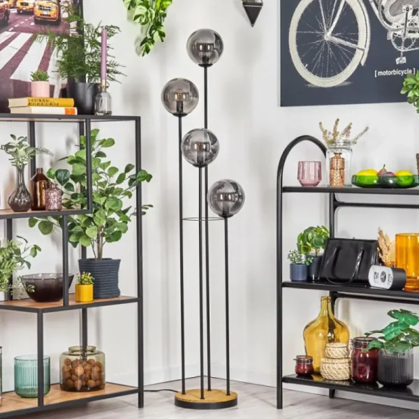 hofstein Gastor Lampadaire 30 cm Bois foncé, Noir, 4 lumières* Lampes Modernes