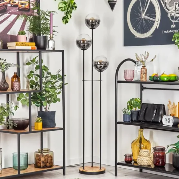 hofstein Gastor Lampadaire 25 cm Bois clair, Noir, 3 lumières* Lampes Modernes