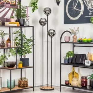 hofstein Gastor Lampadaire 25 cm Bois clair, Noir, 3 lumières* Lampes Modernes
