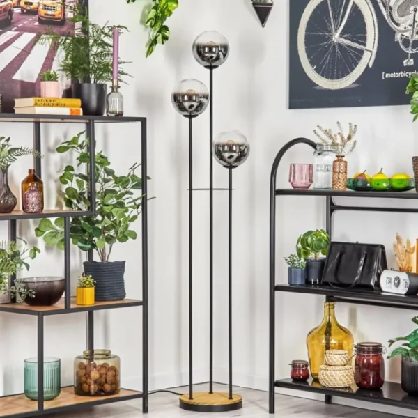 hofstein Gastor Lampadaire 30 cm Bois foncé, Noir, 3 lumières* Lampes Modernes