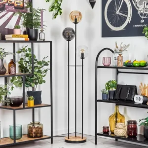 hofstein Gastor Lampadaire 30 cm Bois clair, Noir, 3 lumières* Lampes Modernes