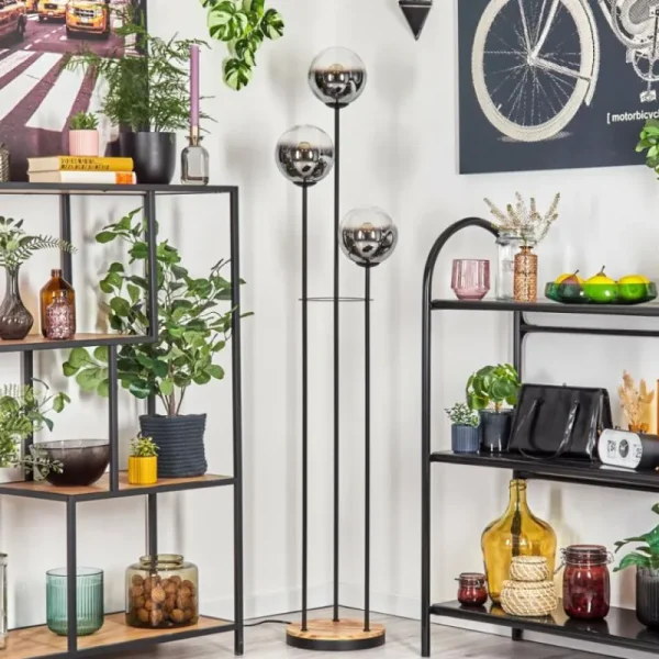 hofstein Gastor Lampadaire 30 cm Bois clair, Noir, 3 lumières* Lampes Modernes