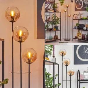 hofstein Gastor Lampadaire 25 cm Noir, 3 lumières* Lampes En Verre