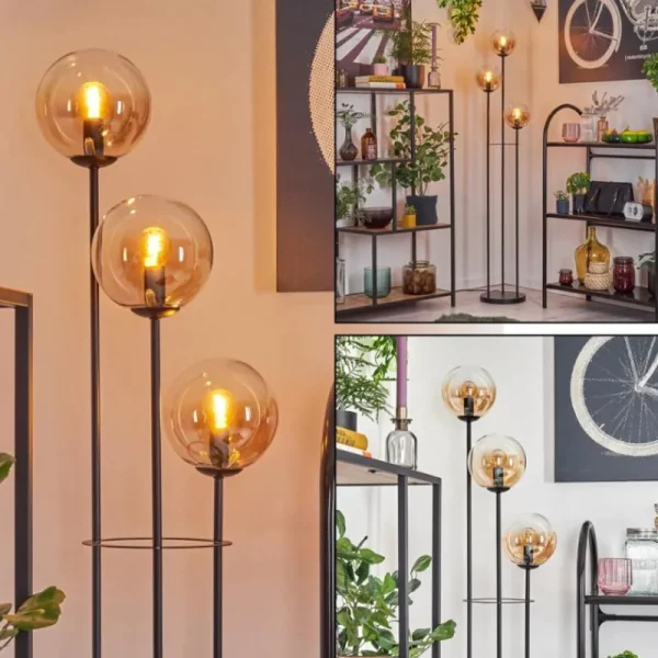 hofstein Gastor Lampadaire 25 cm Noir, 3 lumières* Lampes En Verre