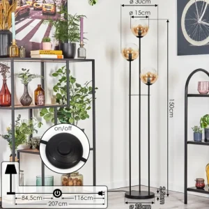 hofstein Gastor Lampadaire 25 cm Noir, 3 lumières* Lampes En Verre