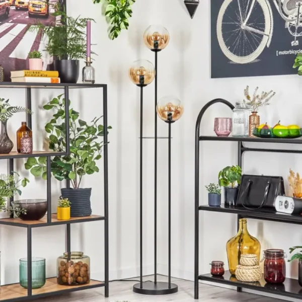 hofstein Gastor Lampadaire 25 cm Noir, 3 lumières* Lampes En Verre
