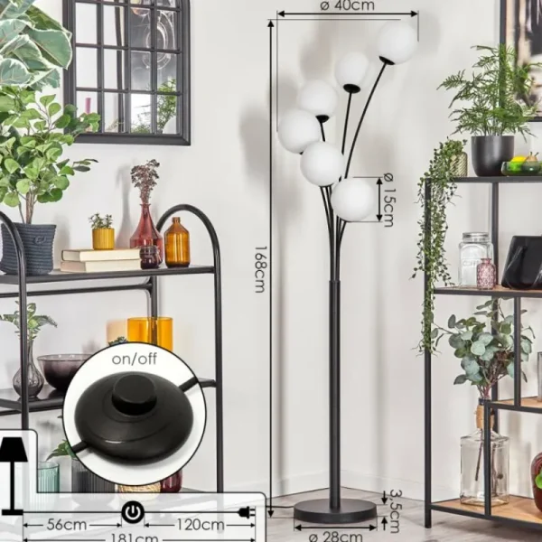 hofstein Gastor Lampadaire Blanc, 6 lumières* Lampes En Verre