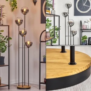 hofstein Gastor Lampadaire Bois foncé, Noir, 4 lumières* Lampes Modernes