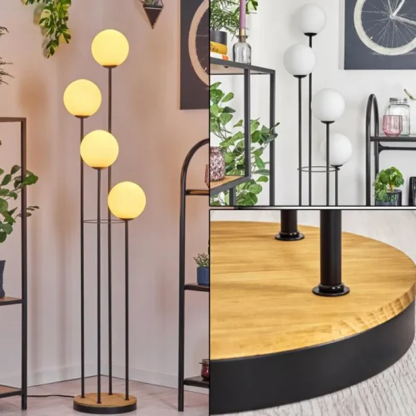 hofstein Gastor Lampadaire Bois foncé, Noir, 4 lumières* Lampes Modernes