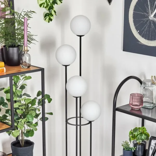 hofstein Gastor Lampadaire Bois foncé, Noir, 4 lumières* Lampes Modernes