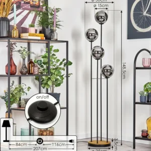 hofstein Gastor Lampadaire Bois foncé, Noir, 4 lumières* Lampes Modernes