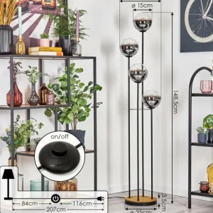 hofstein Gastor Lampadaire Bois foncé, Noir, 4 lumières* Lampes Modernes