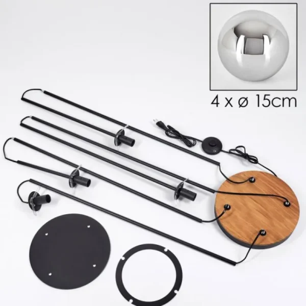 hofstein Gastor Lampadaire Bois foncé, Noir, 4 lumières* Lampes Modernes