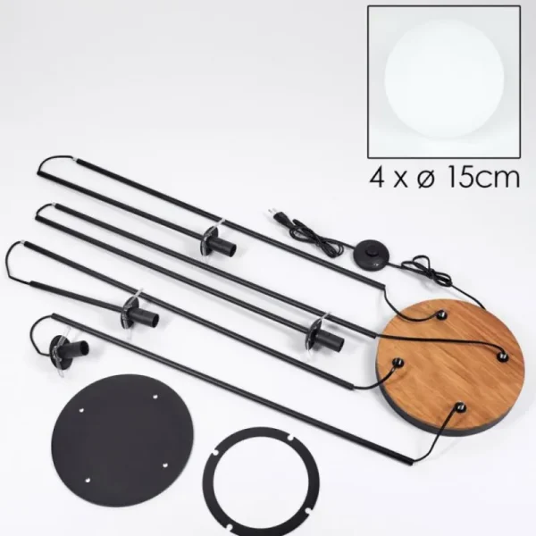 hofstein Gastor Lampadaire Bois foncé, Noir, 4 lumières* Lampes Modernes