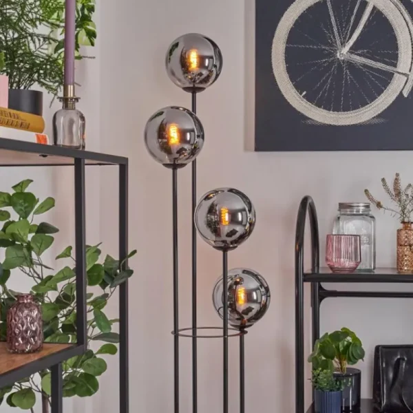 hofstein Gastor Lampadaire Bois foncé, Noir, 4 lumières* Lampes Modernes