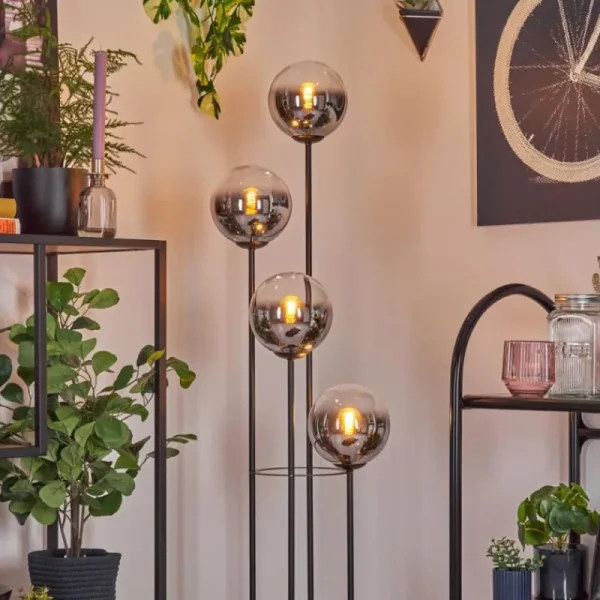 hofstein Gastor Lampadaire Bois foncé, Noir, 4 lumières* Lampes Modernes