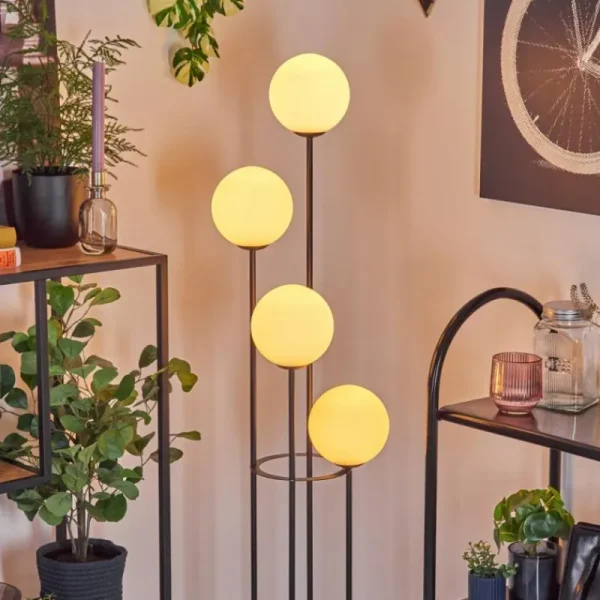hofstein Gastor Lampadaire Bois foncé, Noir, 4 lumières* Lampes Modernes