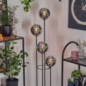 hofstein Gastor Lampadaire Bois foncé, Noir, 4 lumières* Lampes Modernes
