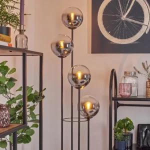 hofstein Gastor Lampadaire Bois foncé, Noir, 4 lumières* Lampes Modernes
