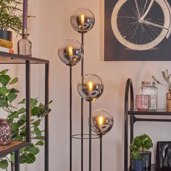 hofstein Gastor Lampadaire Bois foncé, Noir, 4 lumières* Lampes Modernes
