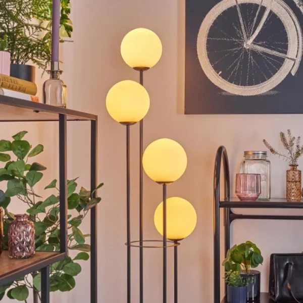 hofstein Gastor Lampadaire Bois foncé, Noir, 4 lumières* Lampes Modernes