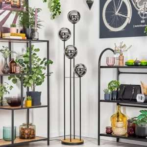 hofstein Gastor Lampadaire Bois foncé, Noir, 4 lumières* Lampes Modernes
