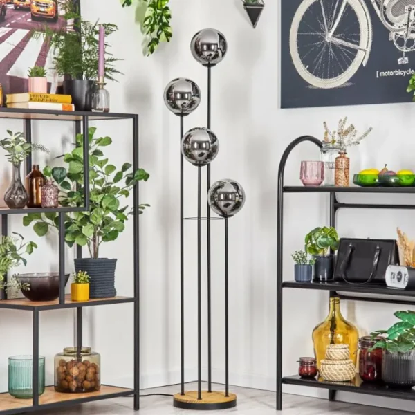 hofstein Gastor Lampadaire Bois foncé, Noir, 4 lumières* Lampes Modernes