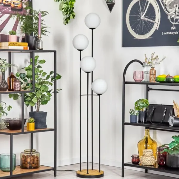 hofstein Gastor Lampadaire Bois foncé, Noir, 4 lumières* Lampes Modernes
