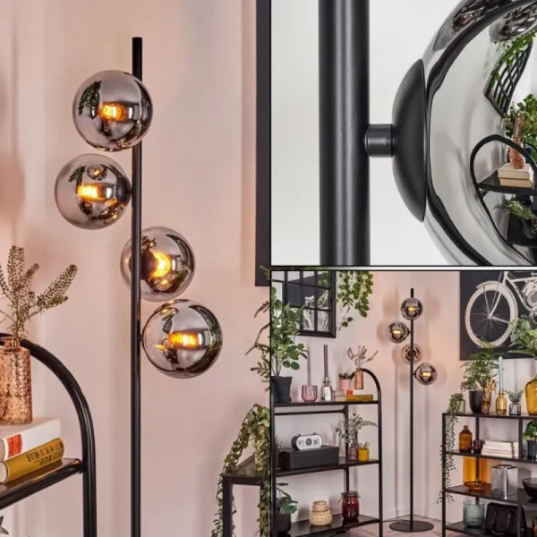 hofstein Gastor Lampadaire Chrome, Fumé, 4 lumières* Lampes Modernes