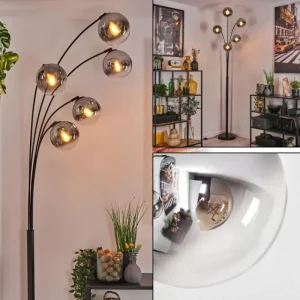 hofstein Gastor Lampadaire Chrome, Clair, Fumé, 5 lumières* Lampes Modernes