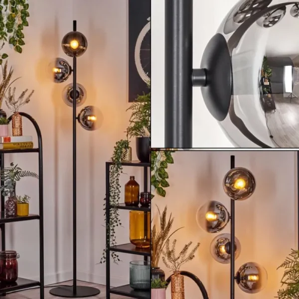 hofstein Gastor Lampadaire Chrome, Clair, Fumé, 4 lumières* Lampes Modernes