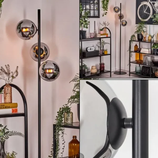 hofstein Gastor Lampadaire Chrome, Fumé, 3 lumières* Lampes Modernes