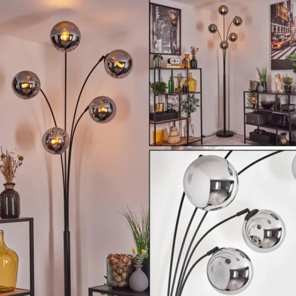 hofstein Gastor Lampadaire Chrome, 5 lumières* Lampes En Verre
