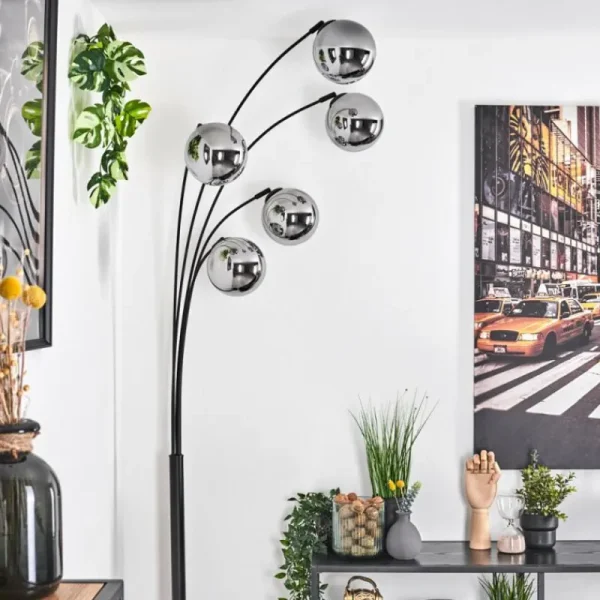 hofstein Gastor Lampadaire Chrome, 5 lumières* Lampes En Verre