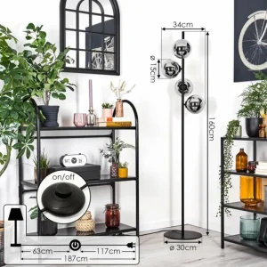 hofstein Gastor Lampadaire Chrome, Fumé, 4 lumières* Lampes Modernes