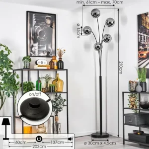 hofstein Gastor Lampadaire Chrome, 5 lumières* Lampes En Verre