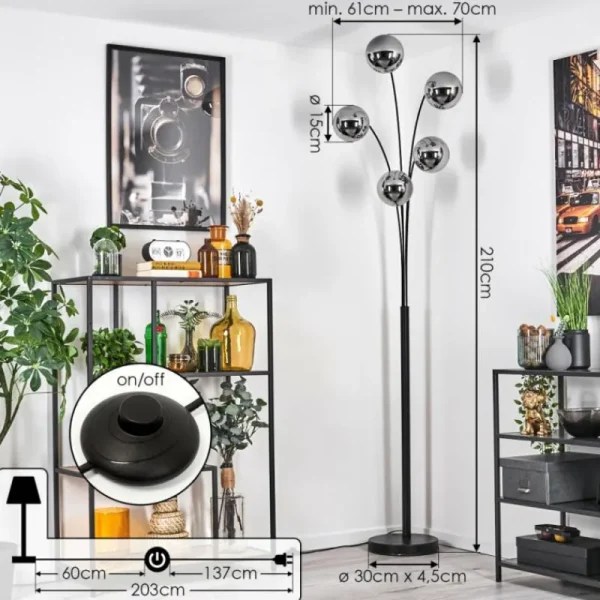 hofstein Gastor Lampadaire Chrome, 5 lumières* Lampes En Verre