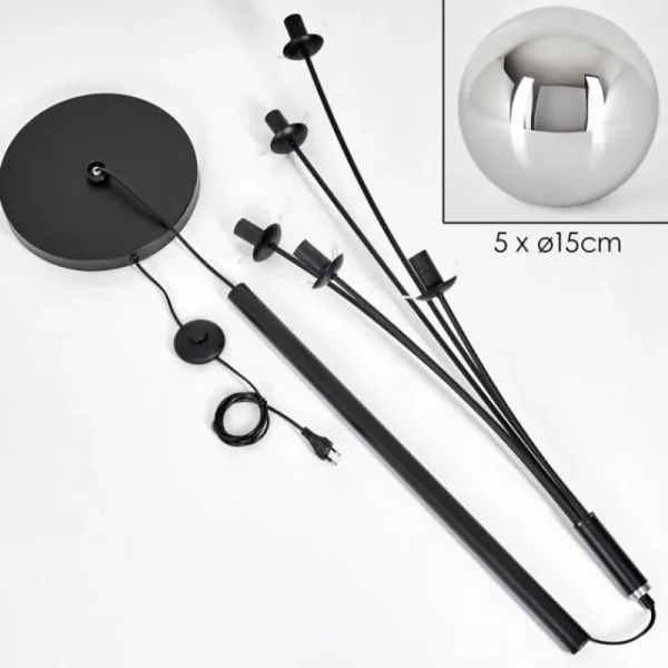 hofstein Gastor Lampadaire Chrome, Fumé, 5 lumières* Lampes Modernes