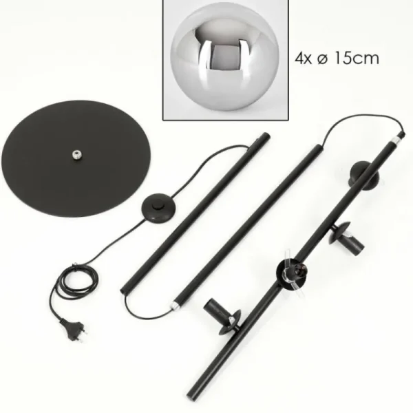 hofstein Gastor Lampadaire Chrome, Fumé, 4 lumières* Lampes Modernes