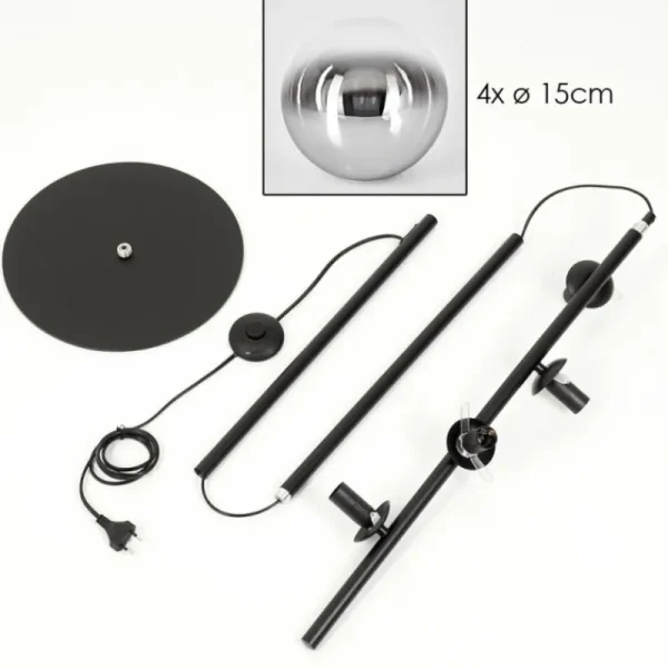 hofstein Gastor Lampadaire Chrome, Clair, Fumé, 4 lumières* Lampes Modernes