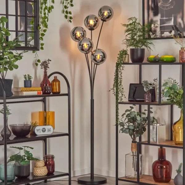 hofstein Gastor Lampadaire Chrome, Fumé, 5 lumières* Lampes Modernes