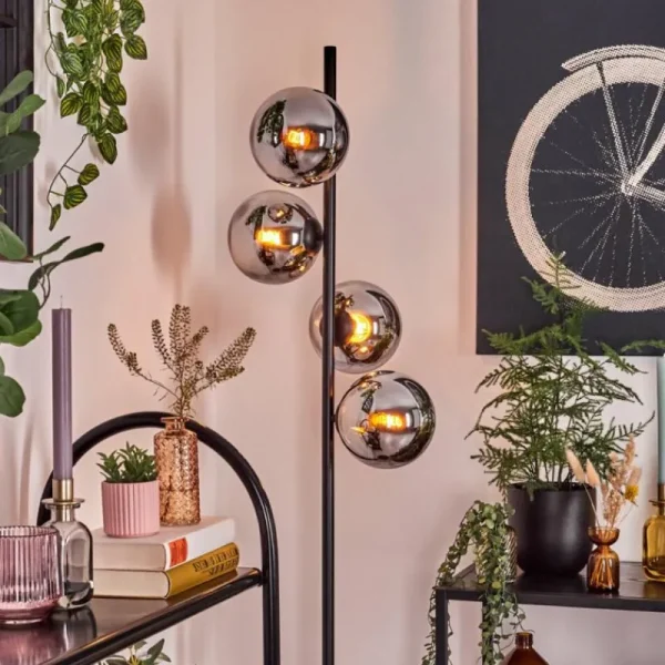 hofstein Gastor Lampadaire Chrome, Fumé, 4 lumières* Lampes Modernes