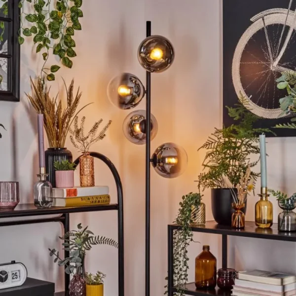 hofstein Gastor Lampadaire Chrome, Clair, Fumé, 4 lumières* Lampes Modernes
