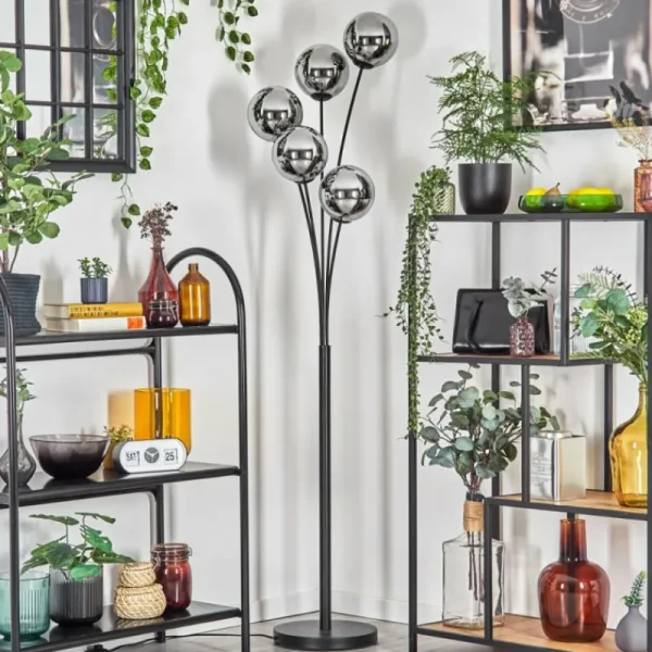 hofstein Gastor Lampadaire Chrome, Fumé, 5 lumières* Lampes Modernes